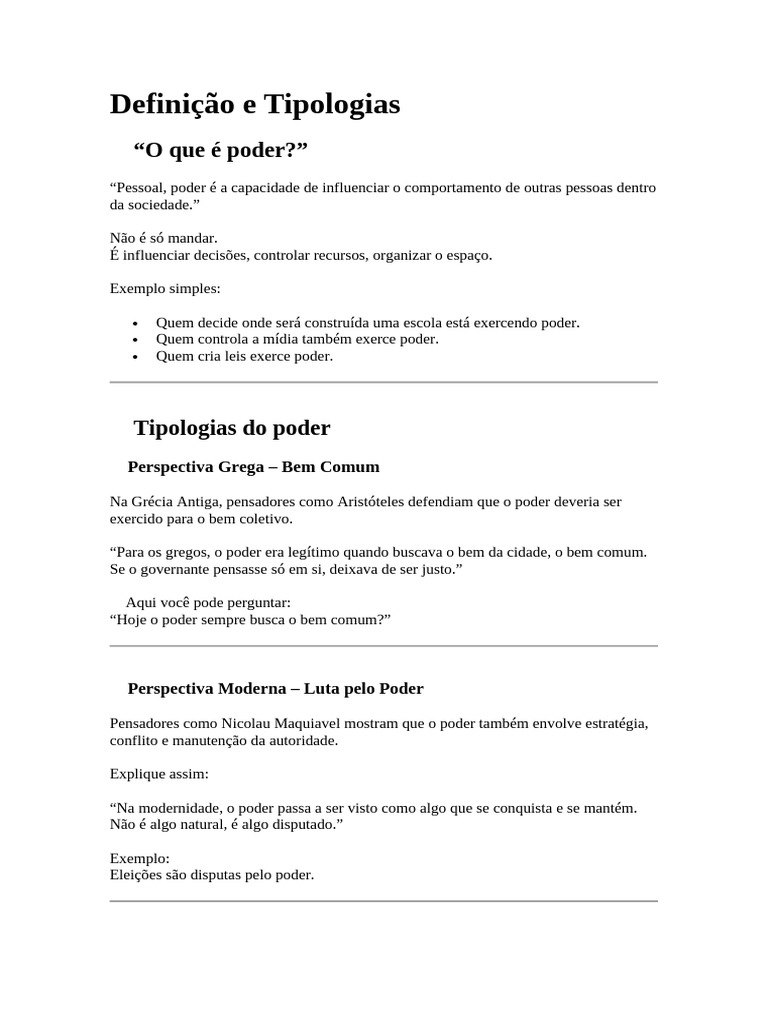 Definição e Tipologias | PDF | Poder (social e político) | Estado