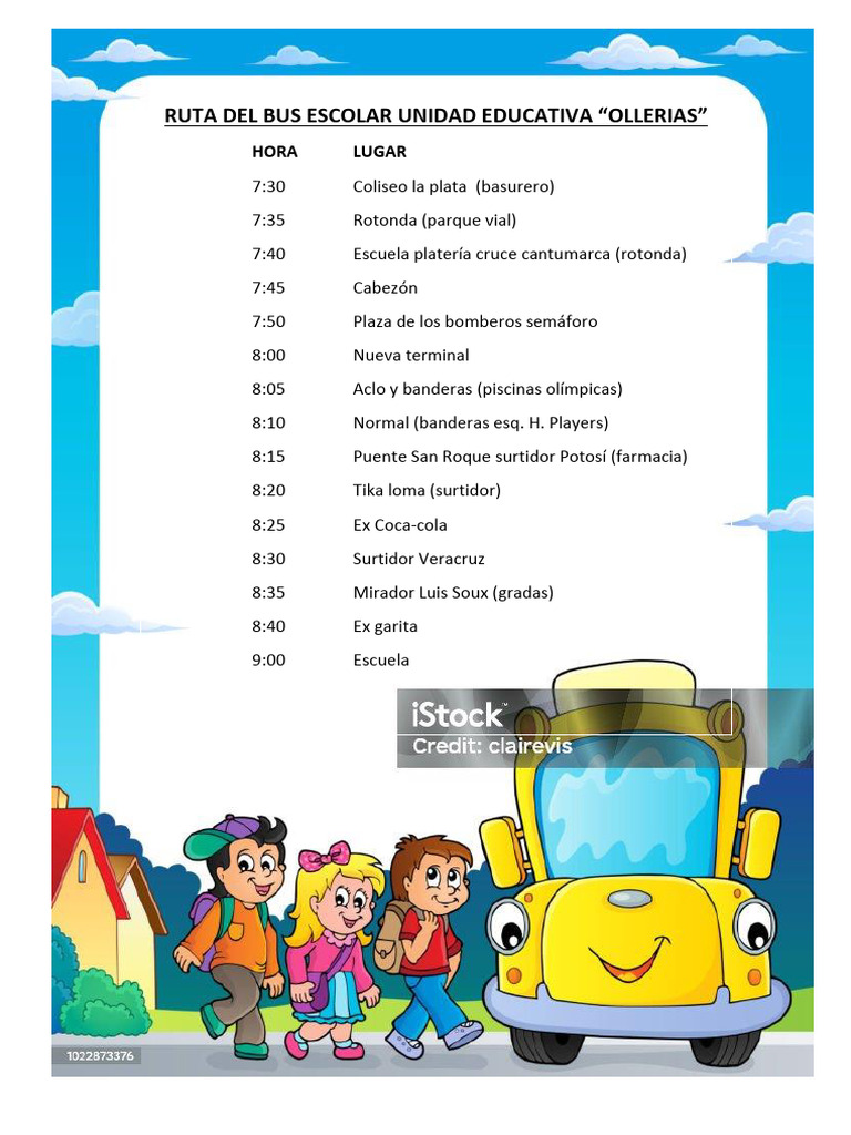 Ruta Del Bus Escolar Unidad Educativa | PDF