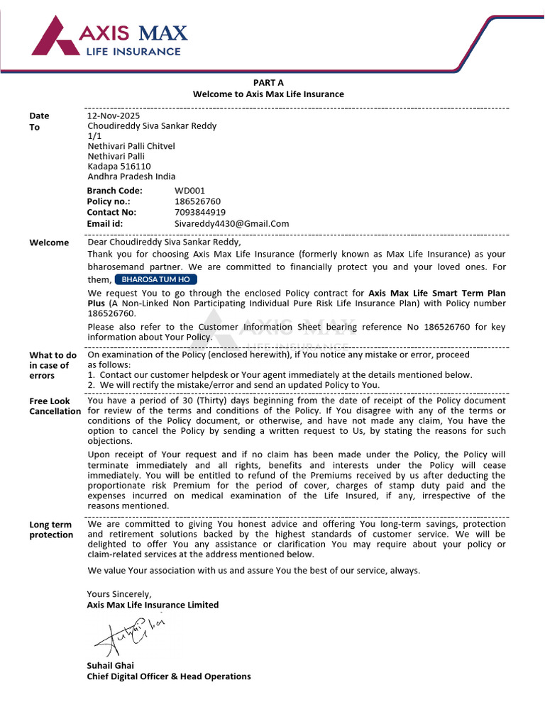 Digitally Signed by DS AXIS MAX LIFE Insurance Limited 2 Date: 2025.11. ...