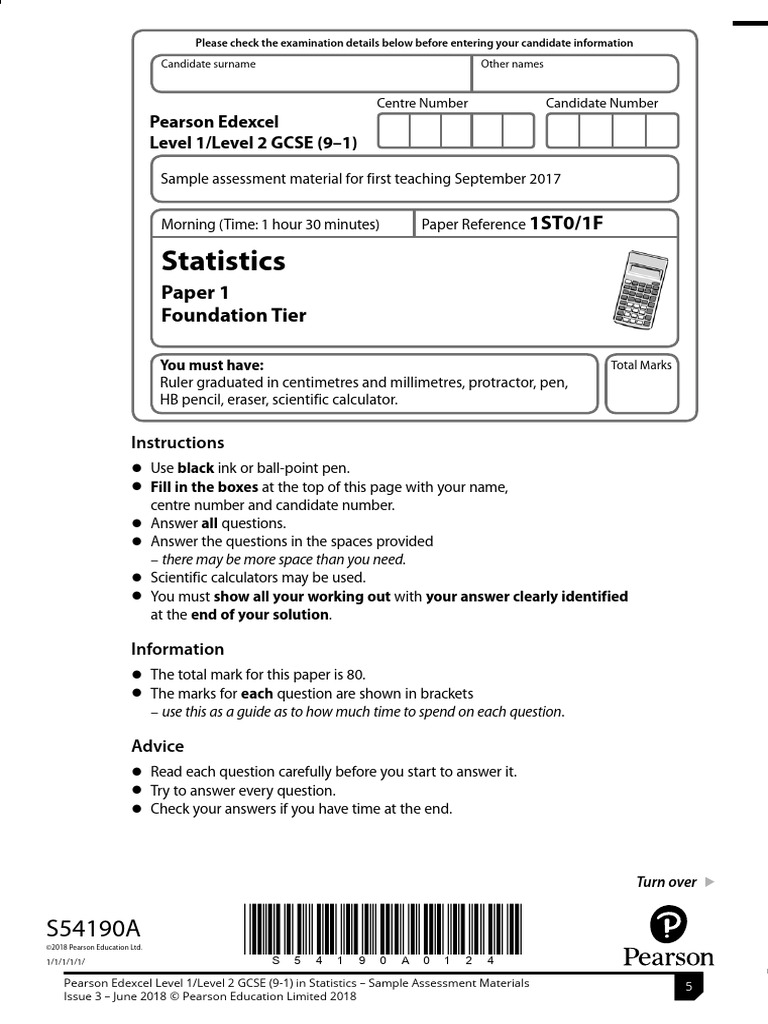 Edexcel Gcse Stats F Specimen p1 QP | PDF | Fuels | Statistics