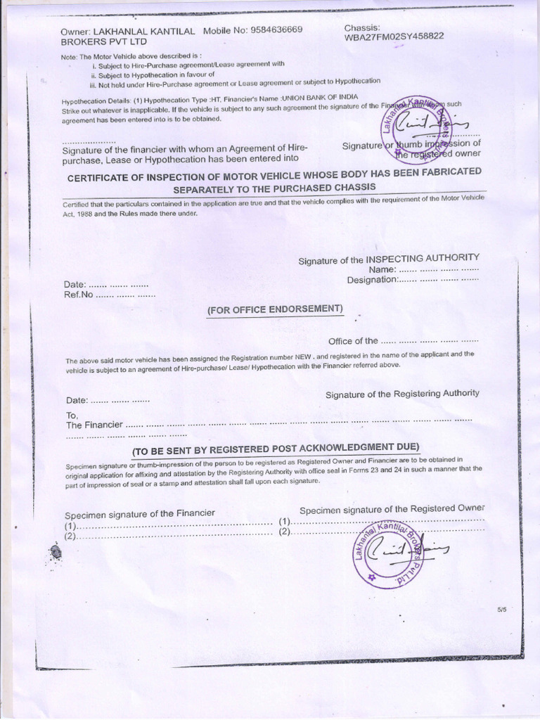 Rto Form 20 | PDF