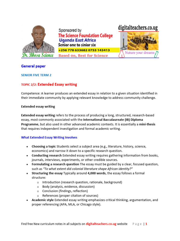 New Curriculum A Level General Paper Topic 3 Extended Essay Writing ...