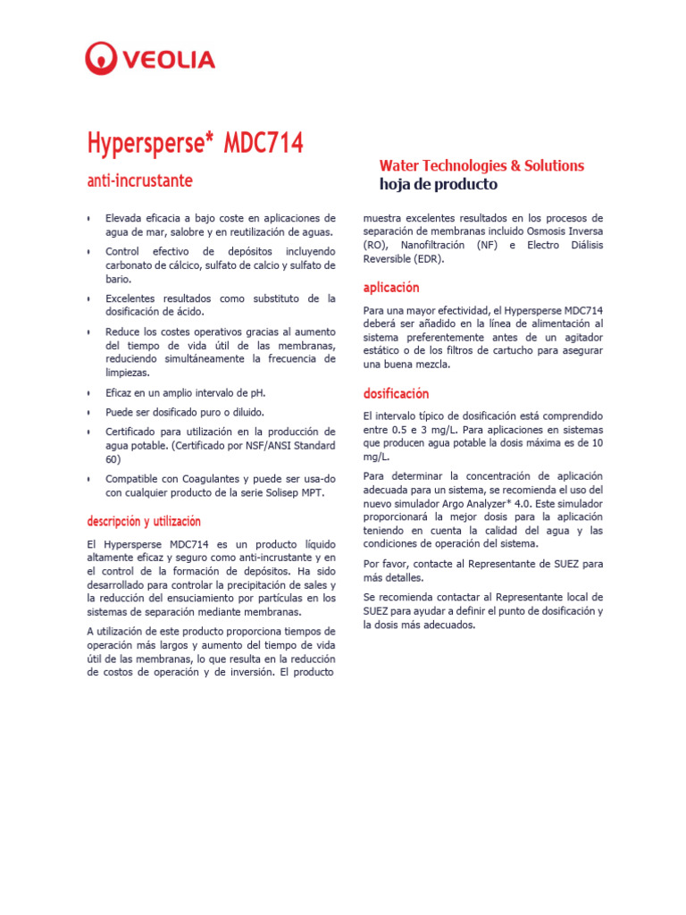 HT Hypersperse Mdc714 | PDF | Agua | Química