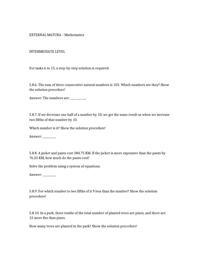 External Matura Math English Translation | PDF