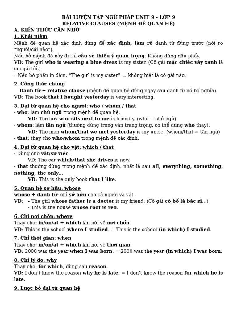 Bài Luyện Tập Ngữ Pháp Unit 9 | PDF | English Language | Multilingualism