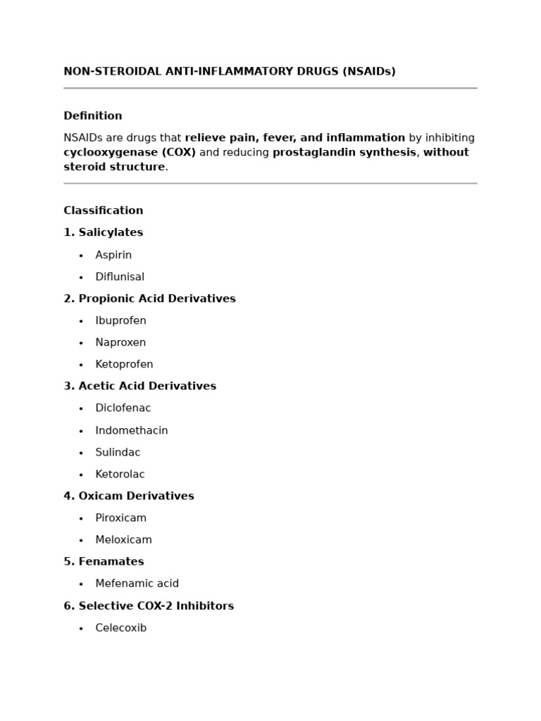 NON STEROIDAL ANTI-INFLAMMATORY DRUGS (NSAIDs) | PDF | Nonsteroidal ...