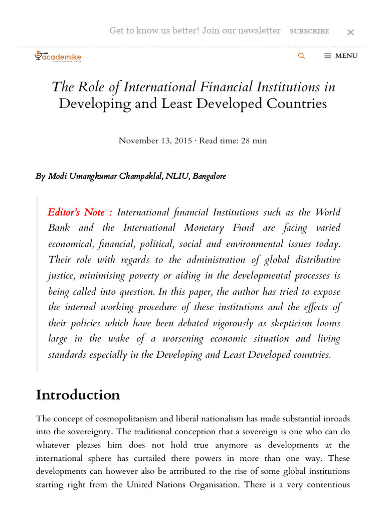 The Role of International Financial Institutions in Developing and ...