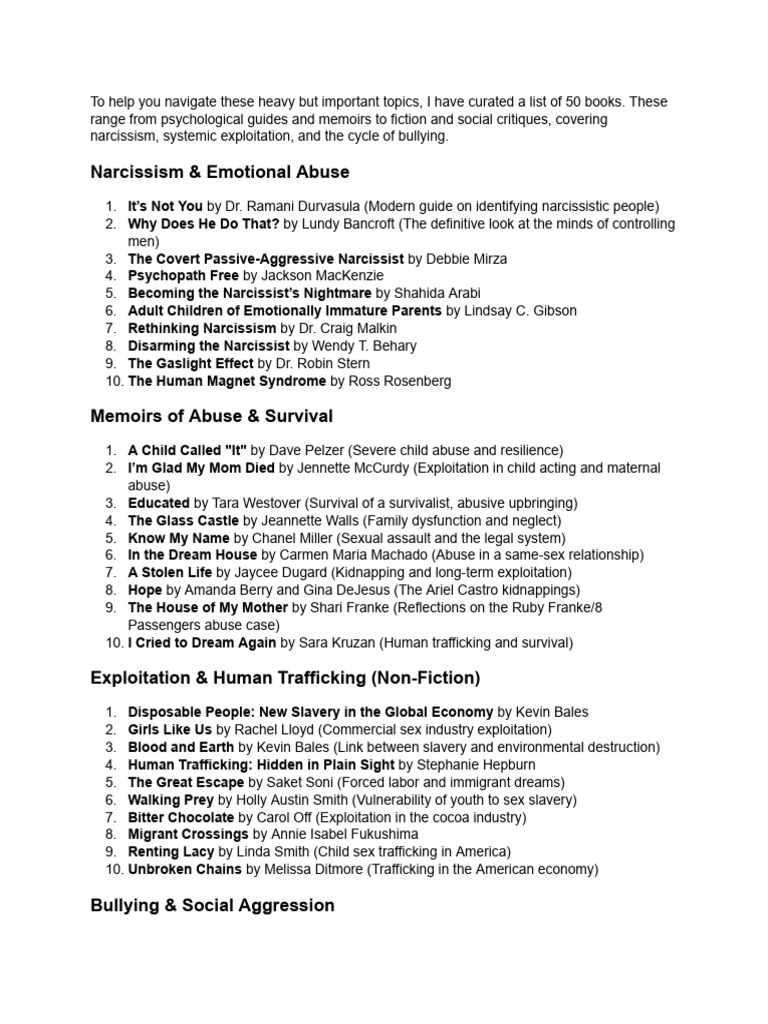 50 Books About Explotation, Abuse, Bullying, Narac... | PDF ...