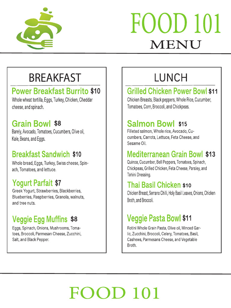 Food 101 Menu | PDF