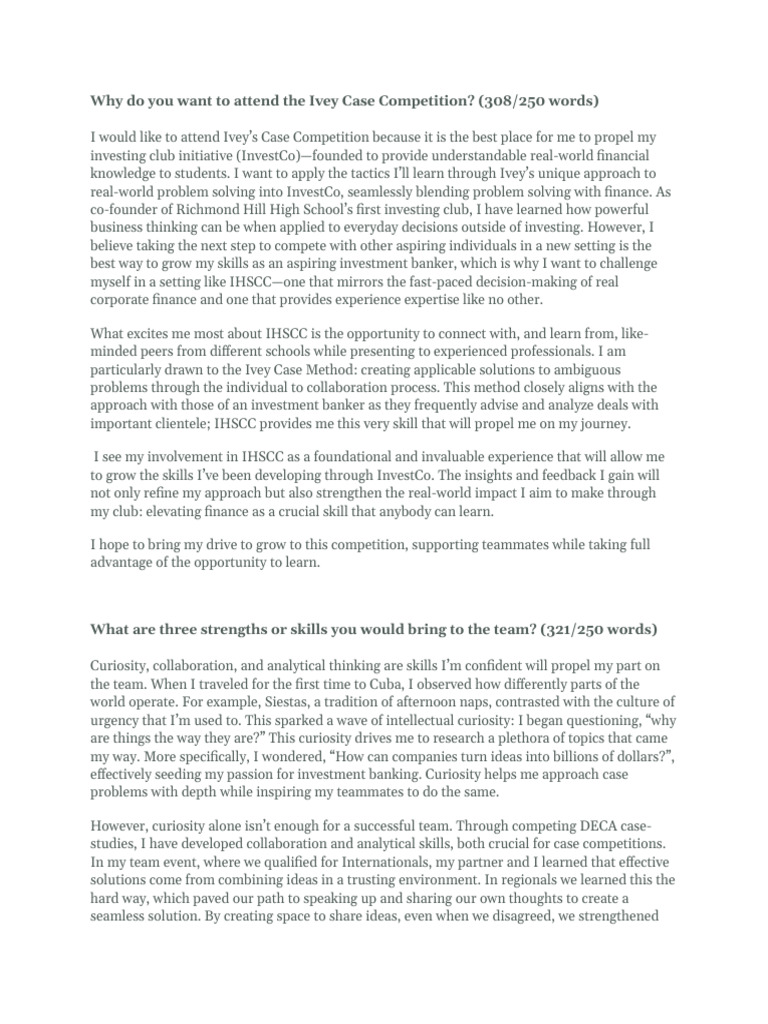 Ivey Business School Case Competition | PDF | Curiosity | Experience