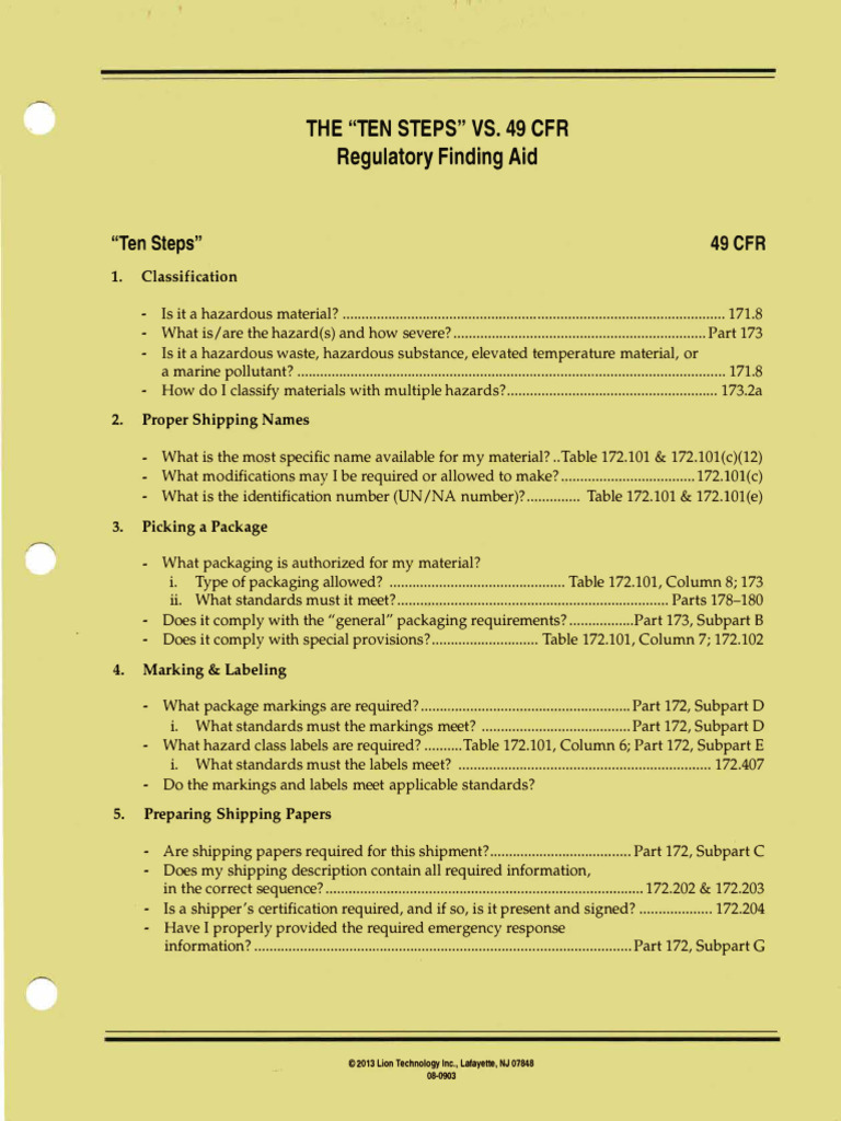 Quick Reference - The 10 Steps Vs 49 CFR | PDF | Dangerous Goods
