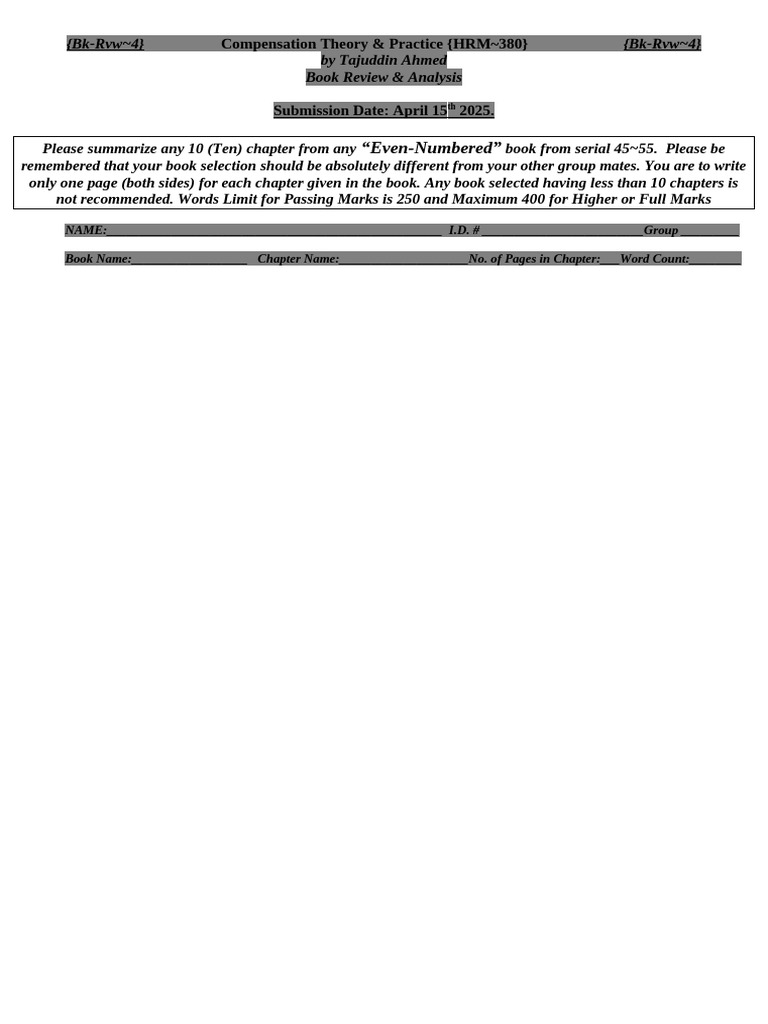 HRM 380 2025 1 Spring Book Review 4 | PDF