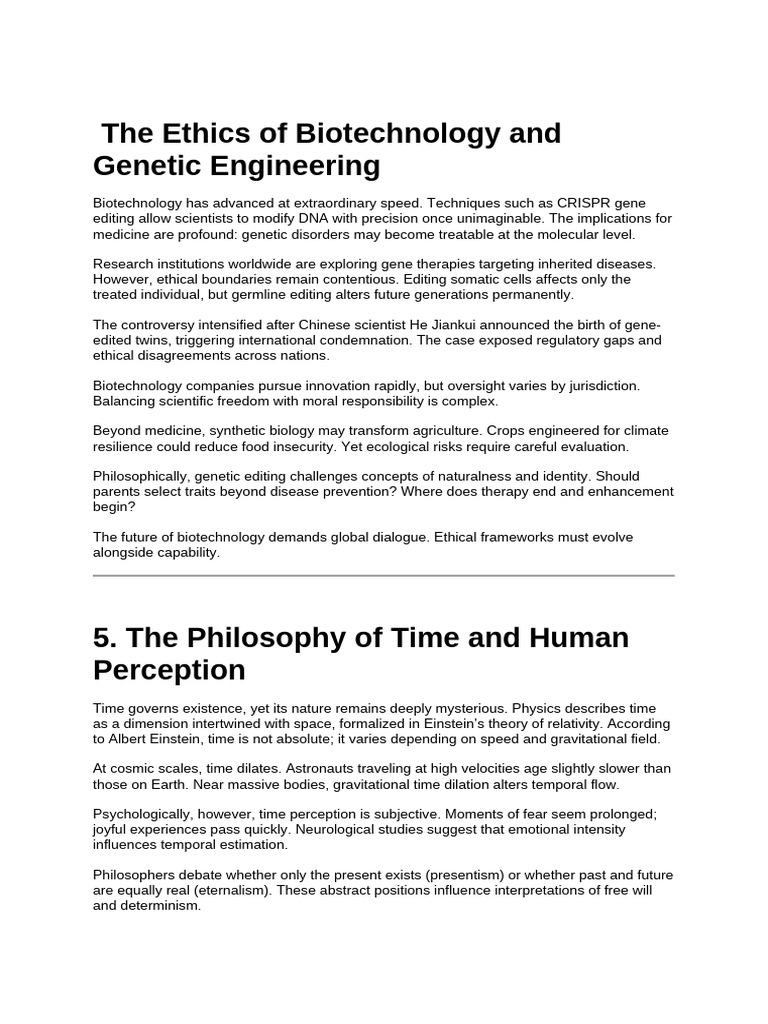The Ethics of Biotechnology and Genetic Engineering | PDF | Time ...