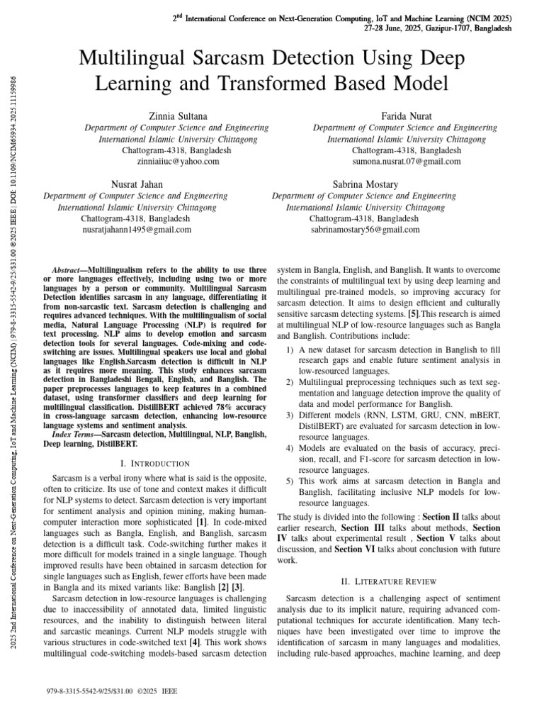 Multilingual Sarcasm Detection Using Deep Learning and Transformed ...