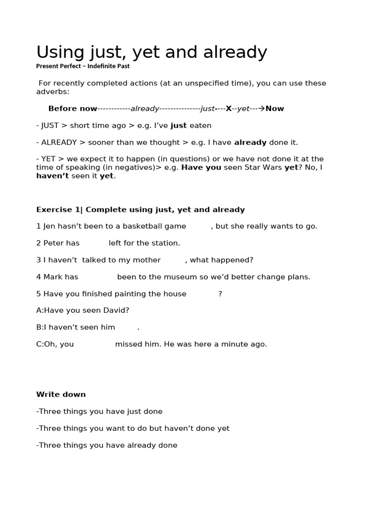 Using Just Already Yet For Since - Present Perfect | PDF | Languages ...