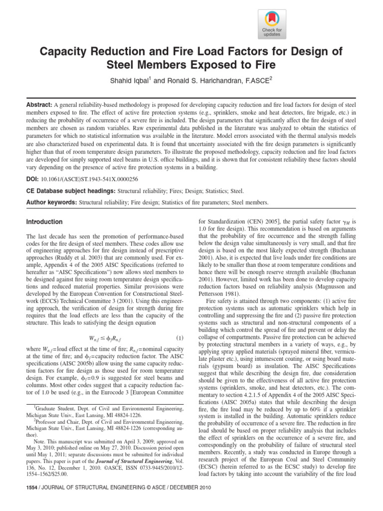 2010 Capacity Reduction Fire ASCE | PDF | Statistics