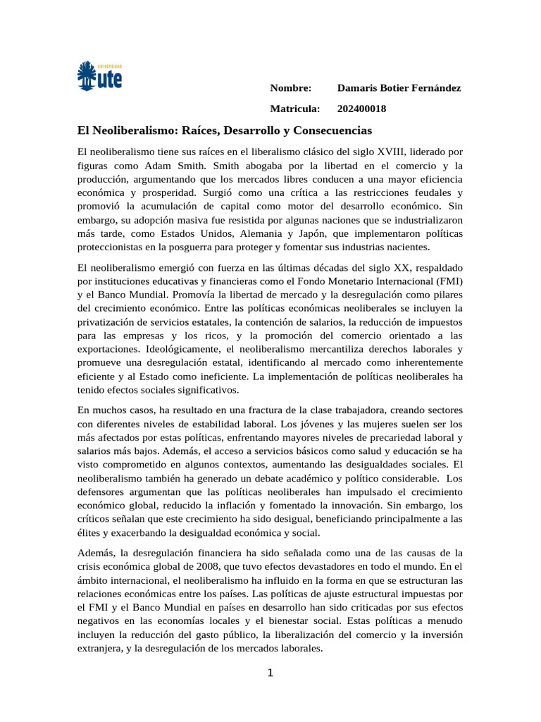 El Neoliberalismo y La Globalización | PDF | Neoliberalismo | Globalización