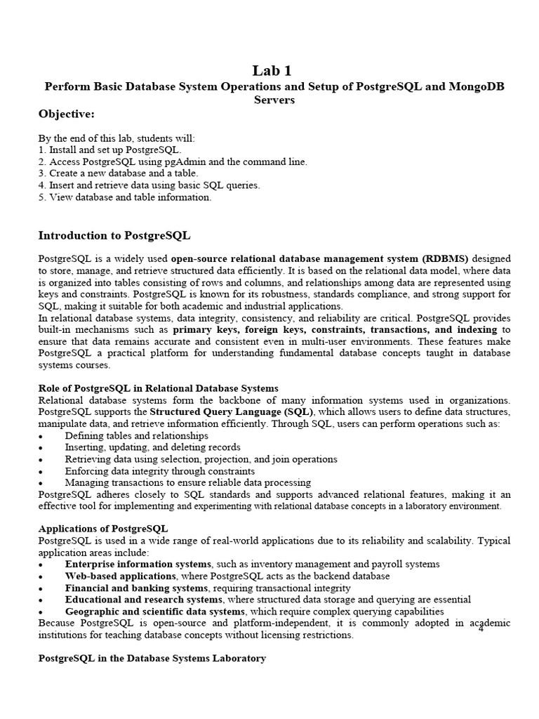 Csc270 - DB Lab - Manual Sp25 V1lab1 | PDF | Postgre Sql | Relational ...
