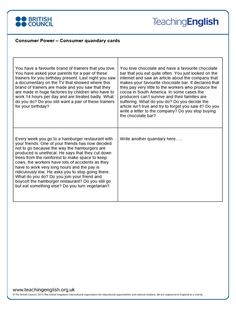 Consumer Power Quandary Cards | PDF