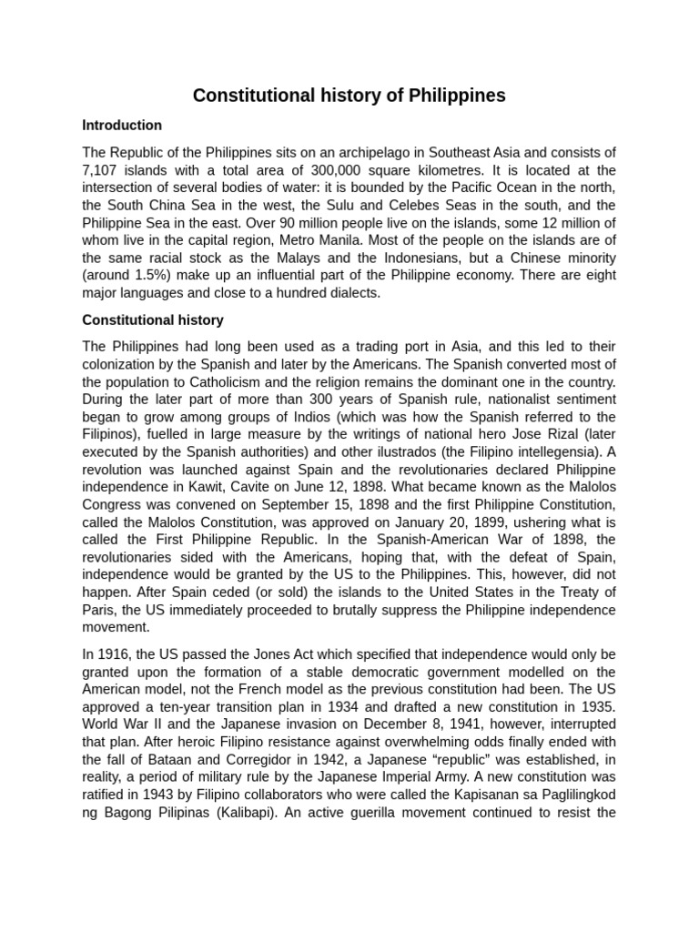 History of The Philippine Constitution | PDF | Philippines | Corazon Aquino