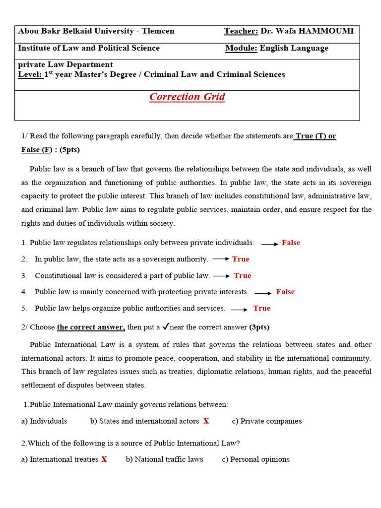 Law Exam Correction GridCriminal Law and Criminal Sciences | PDF