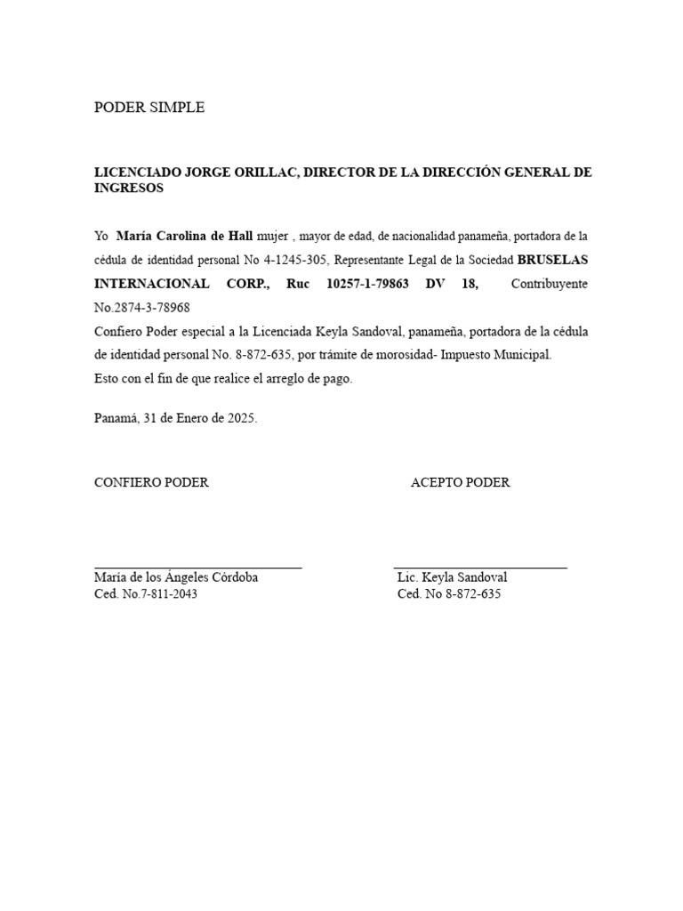 Ejemplo de Poder Simple .Docx | PDF
