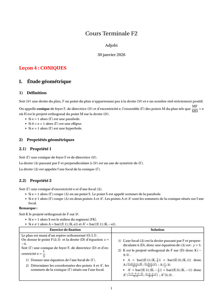 Cours Coniques TF2 | PDF