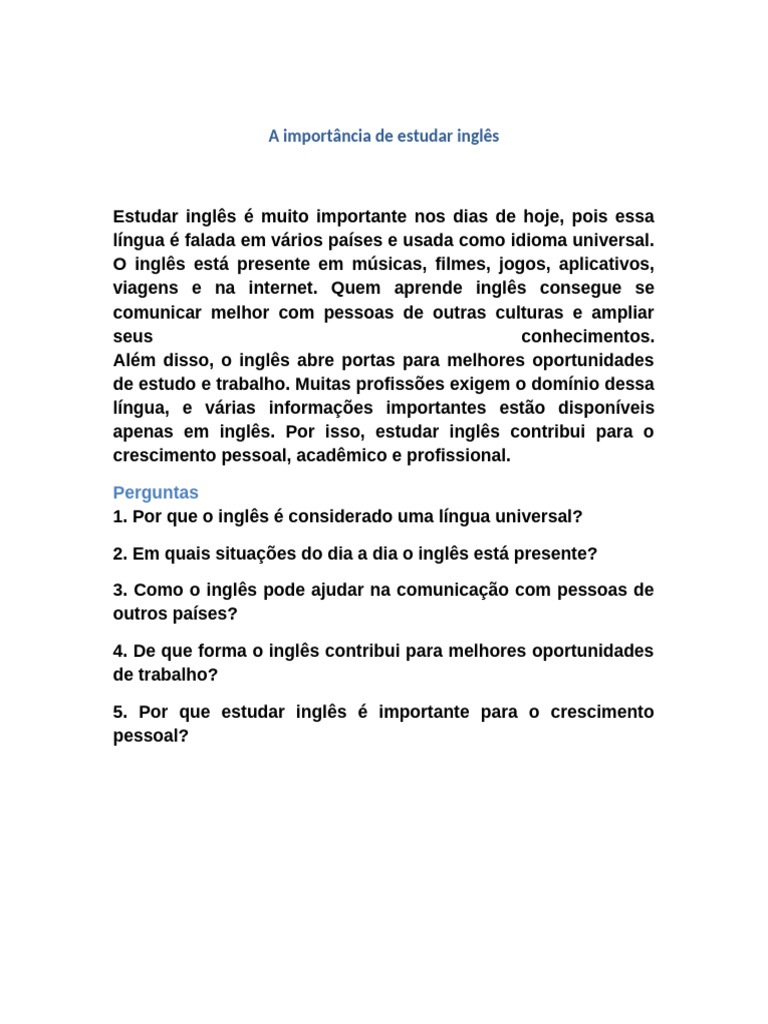Importancia de Estudar Ingles | PDF