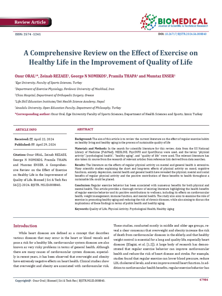 The Benefits of Physical Activity and Exercise For Health | PDF