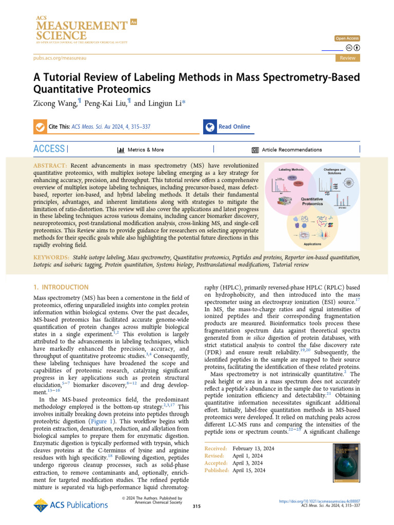 A Tutorial Review of Labeling Methods in Mass Spectrometry Based ...