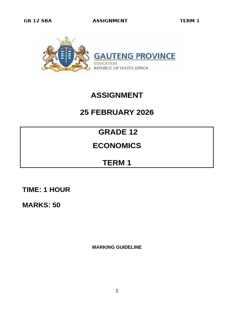 Term 1 Grade 12 Economics Sba Task 2026 Marking Guidelines Adjusted ...
