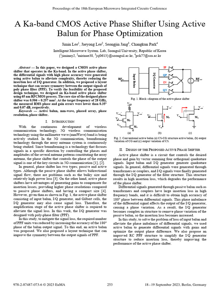 A Ka-band CMOS Active Phase Shifter Using Active Balun for Phase ...