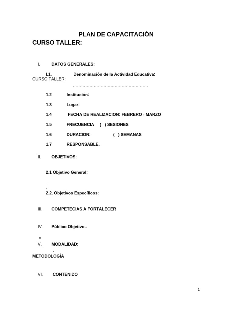 Plan de Capacitacion Modelo | PDF