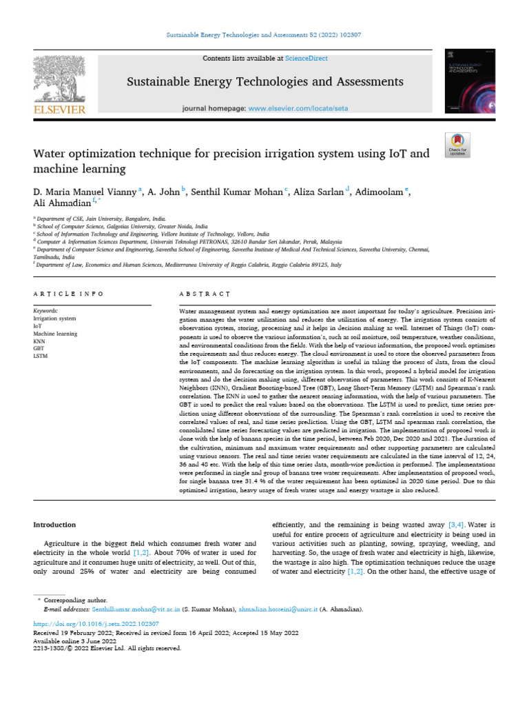 Water Optimization Technique For Precision Irrigation System Using IoT ...