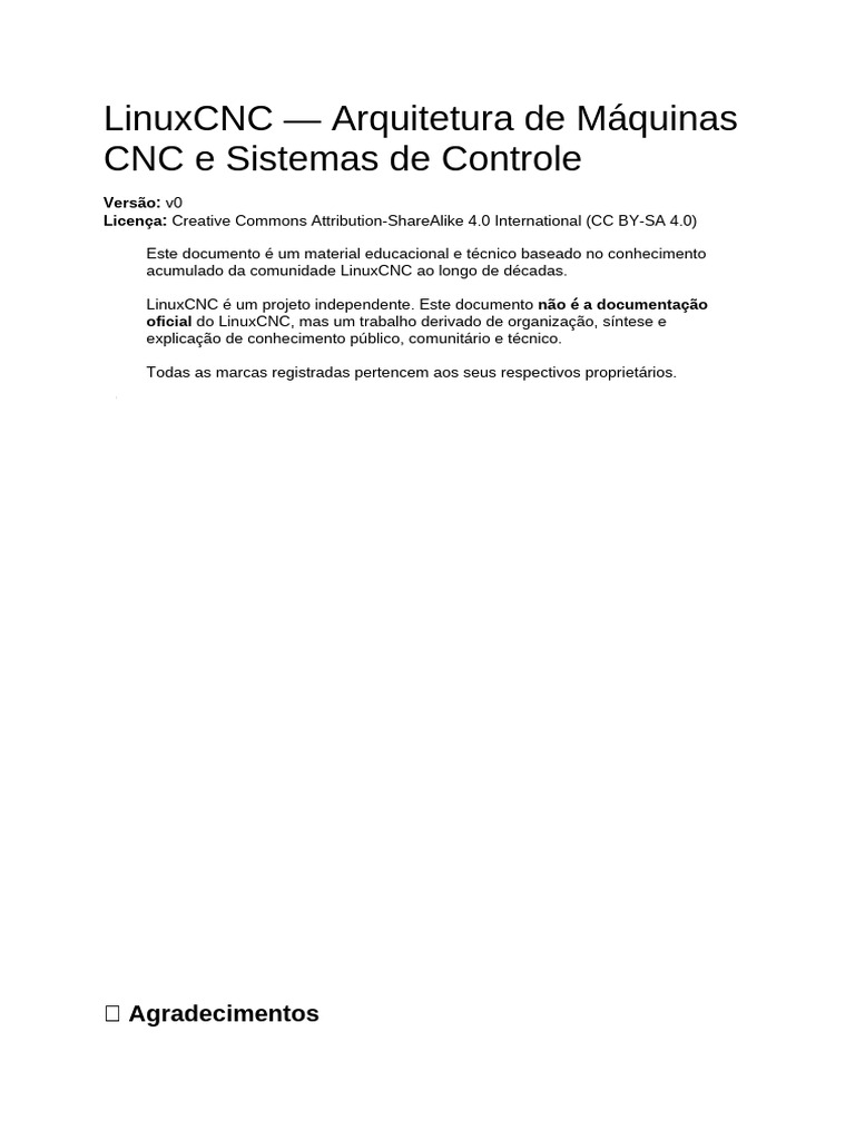 LinuxCNC - Arquitetura de Máquinas CNC e Sistemas de Controle | PDF