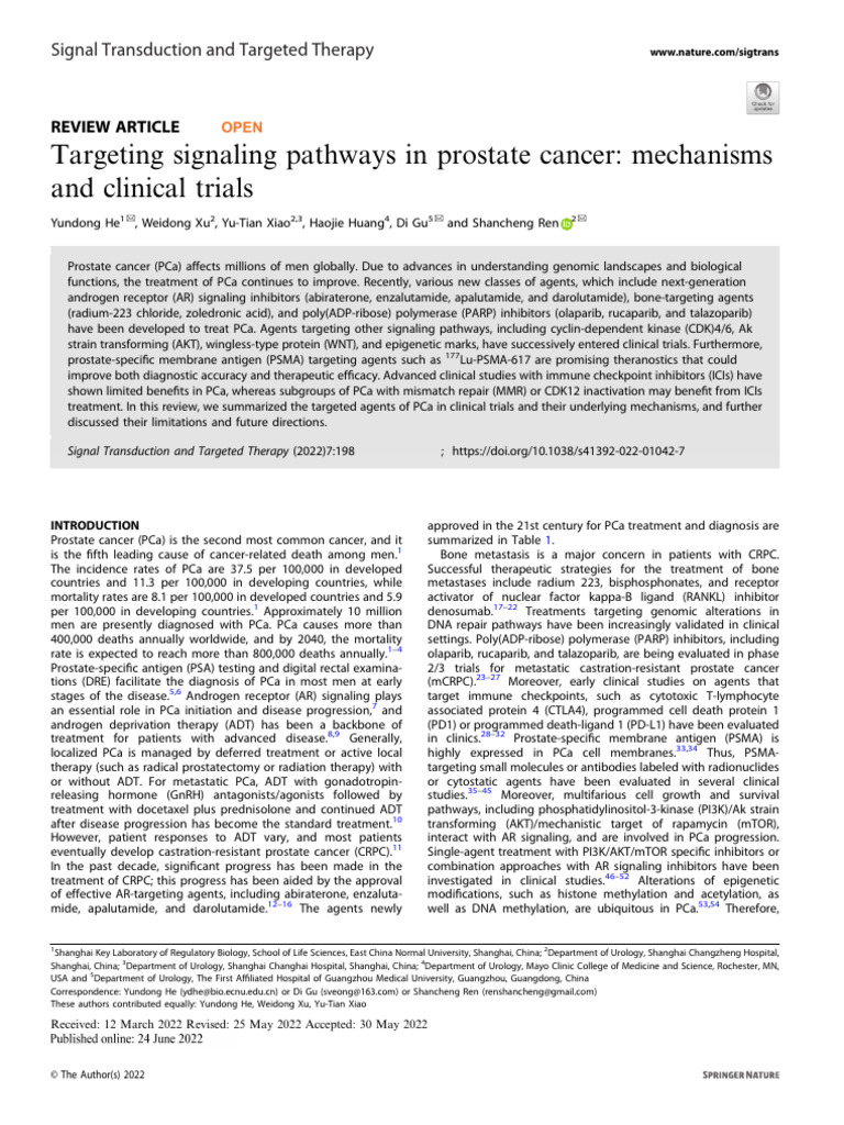 He Et Al, Targeting Signaling Pathways in PCa - Mechanisms and Clinical ...