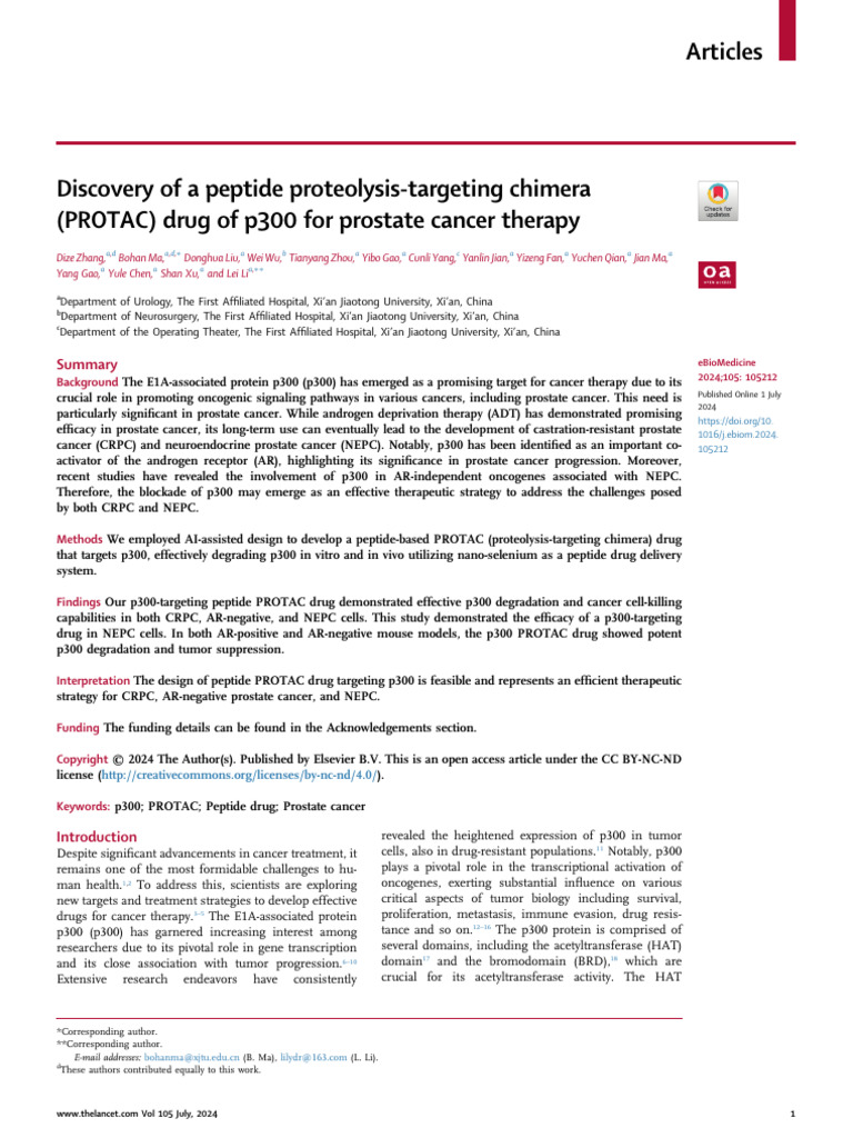 Zhang Et Al, p300 RPOTAC For PCa, Lancet, 2024 | PDF | Proteins | Biology