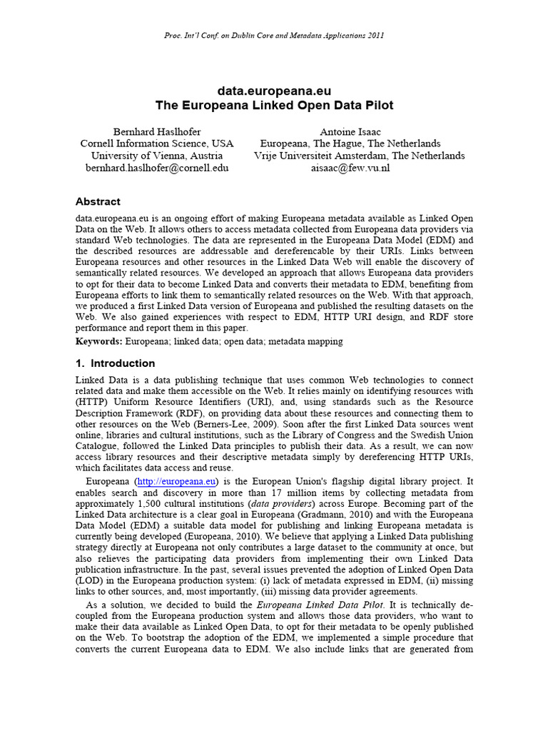 The Europeana Linked Open Data Pilot | PDF | Resource Description ...