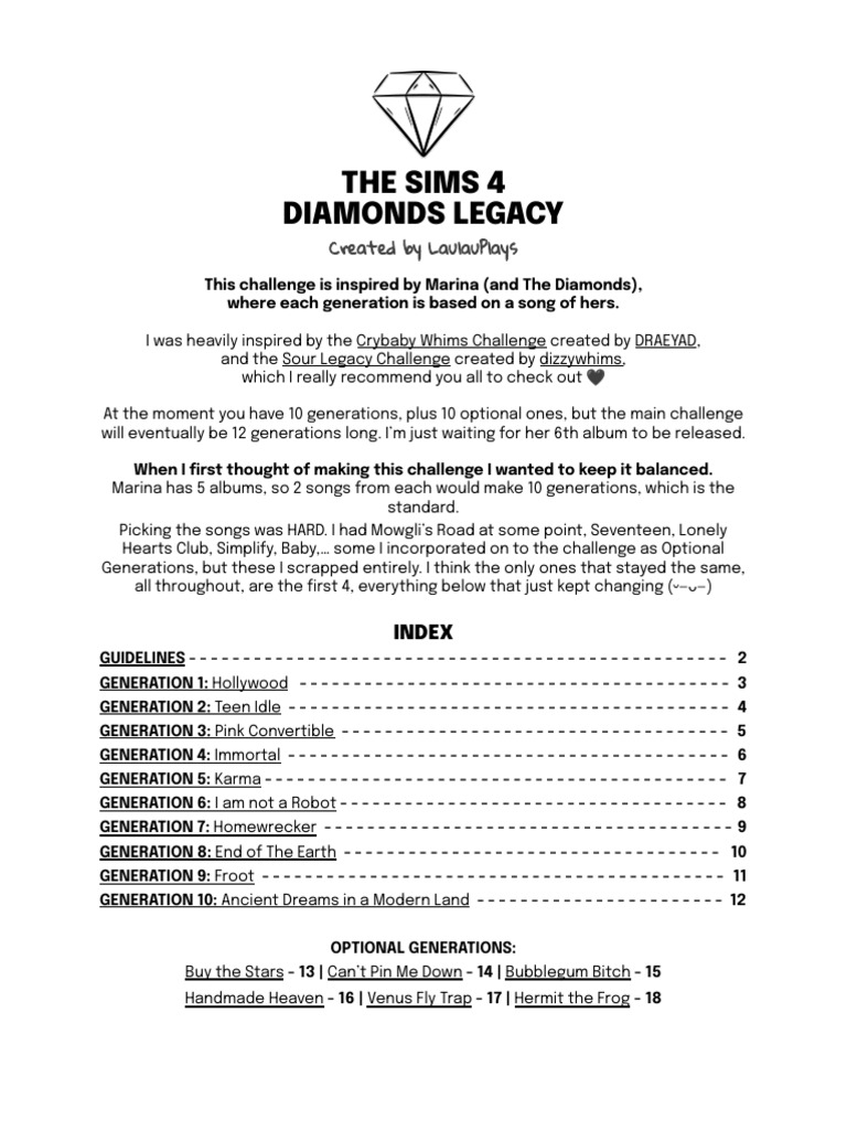 The Sims 4 Diamonds Legacy Challenge | PDF