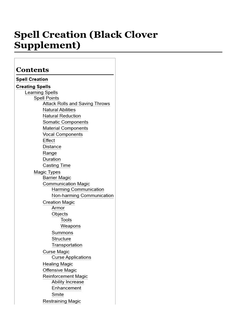 Spell Creation (Black Clover Supplement) - D&D Wiki | PDF | Magician ...