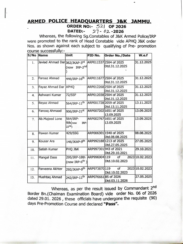 Promotion Order 2026 | PDF