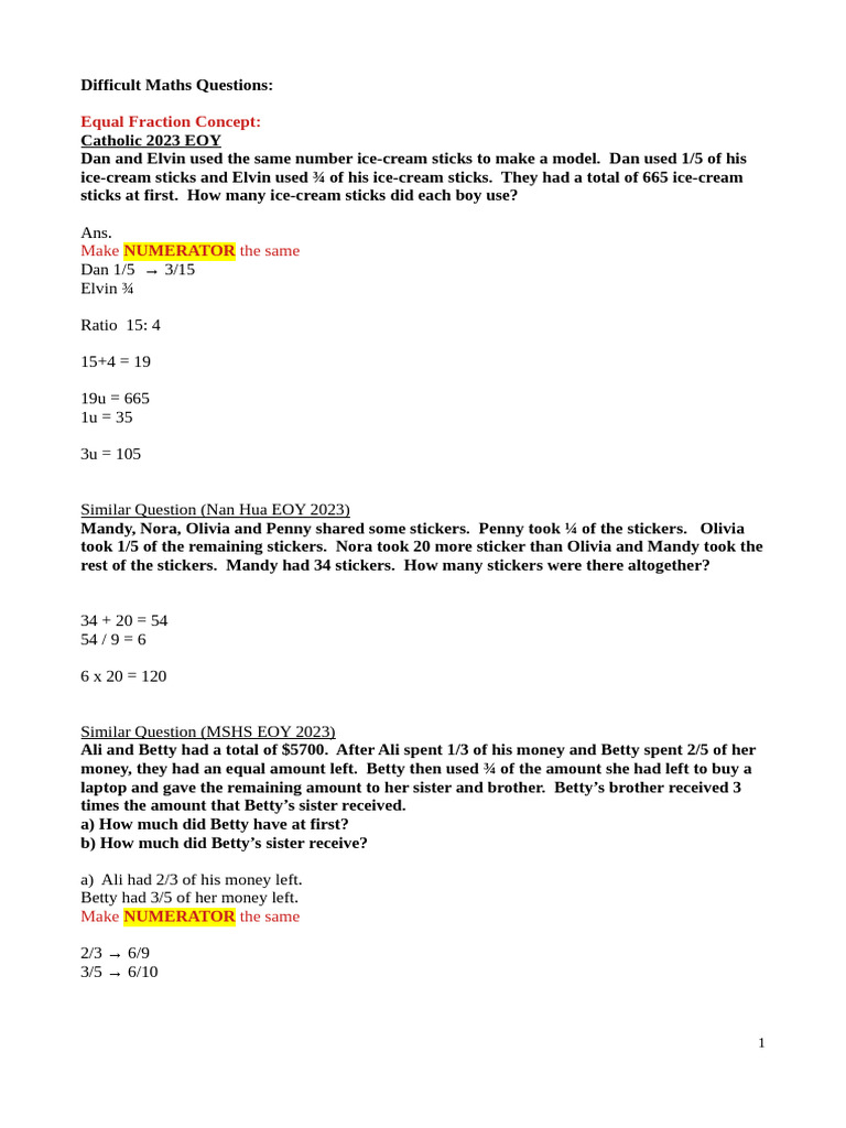 Difficult Maths Questions For Primary 5 EOY | PDF | Arithmetic ...