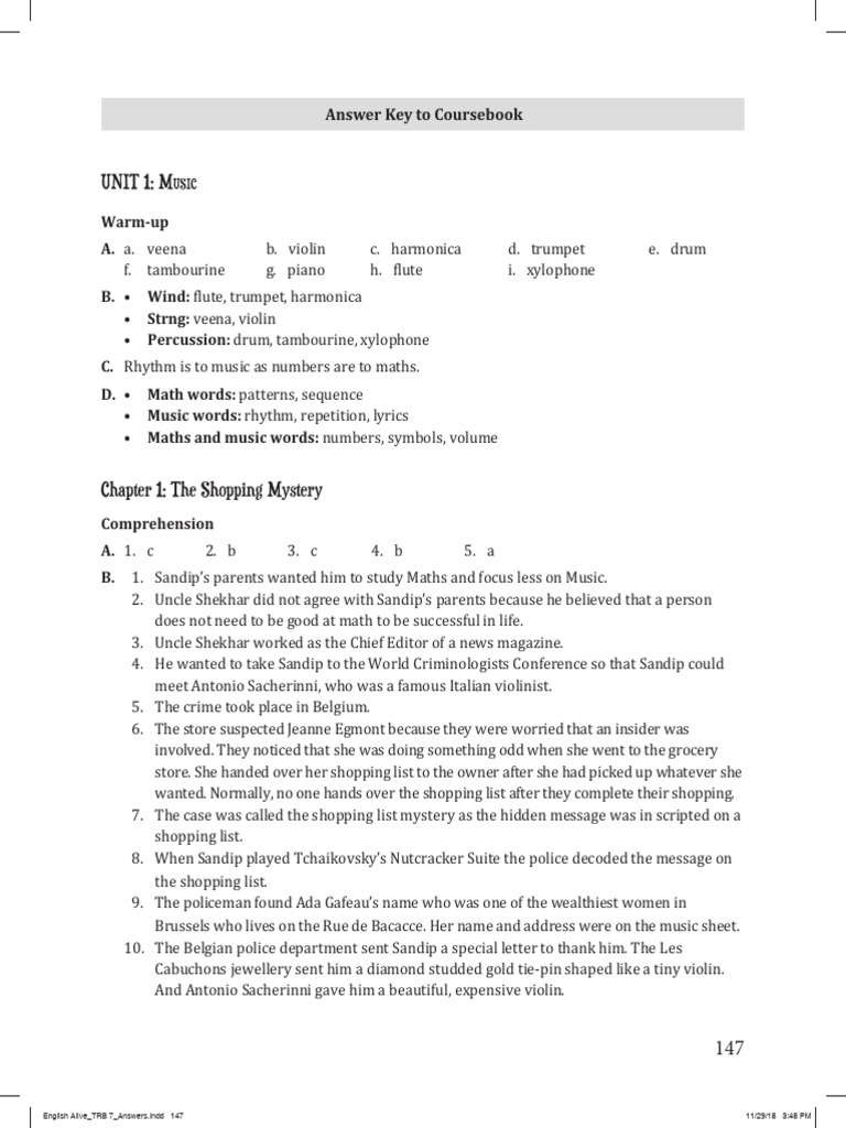 Unit 1: M: Answer Key To Coursebook | PDF
