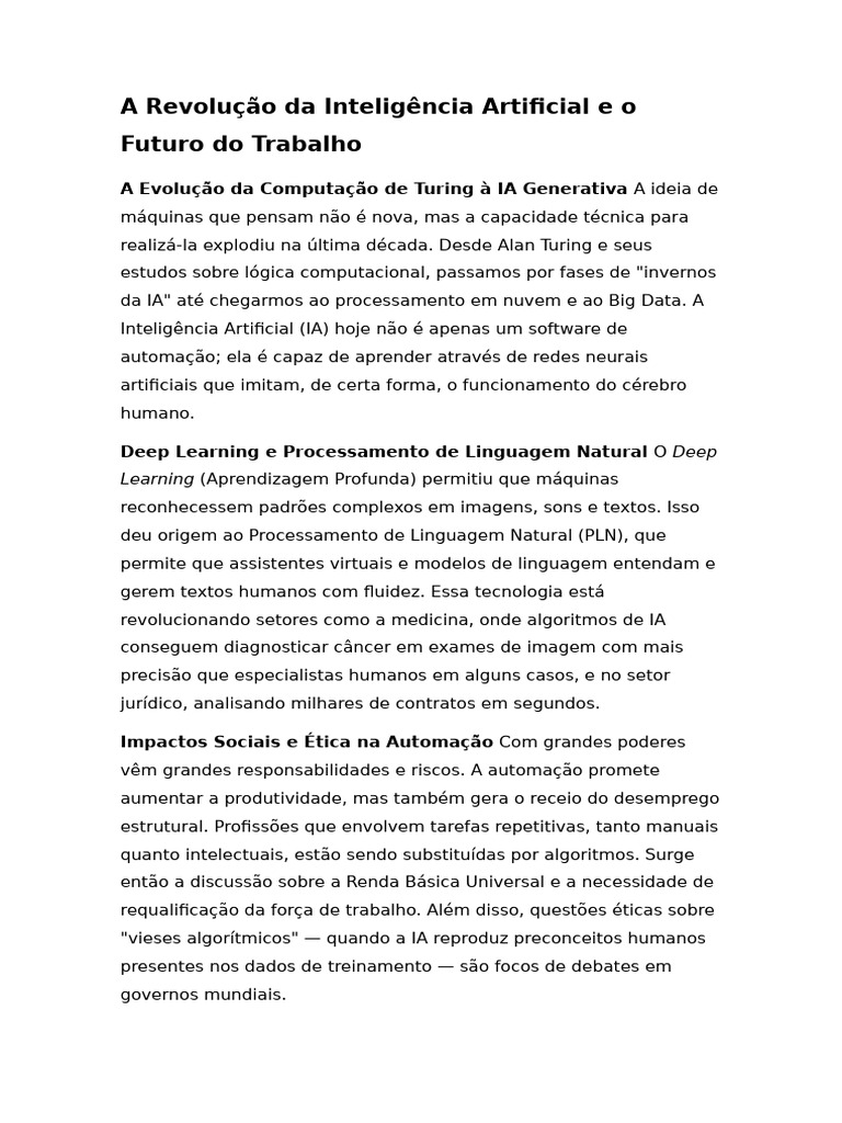 A Revolução Da Inteligência Artificial e o Futuro Do Trabalho | PDF