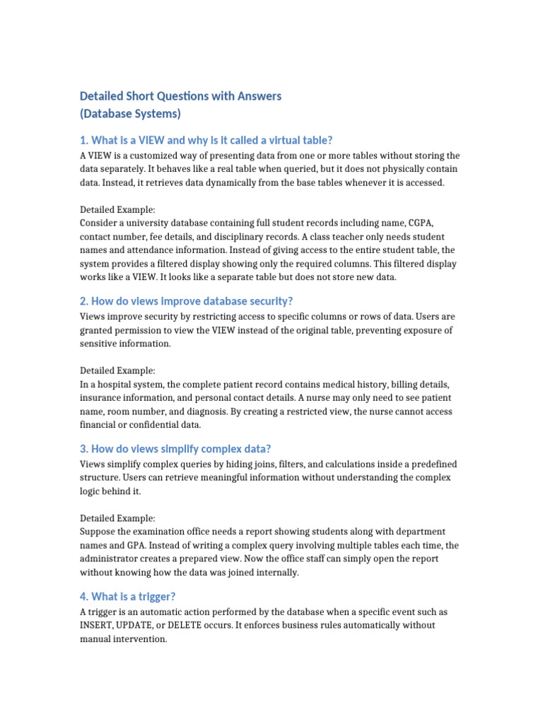 18 Short Questions Database Systems Detailed | PDF | Databases ...