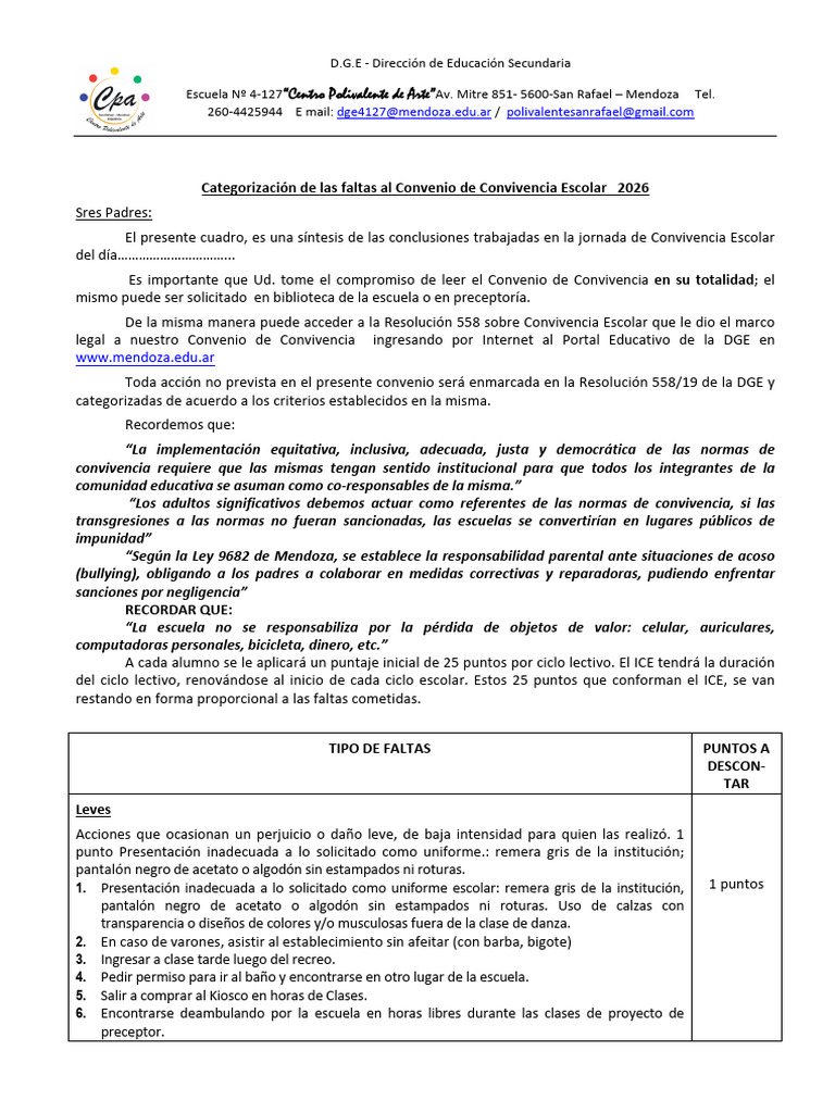 Acuerdo Escolar de Convivencia 2026 FINAL | PDF | Escuelas | Violencia