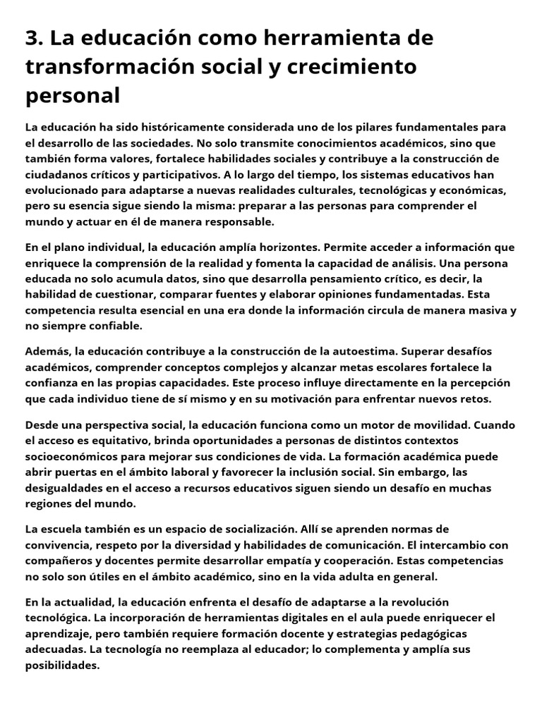 La Educación Como Herramienta de Transformación Social y Crecimiento ...