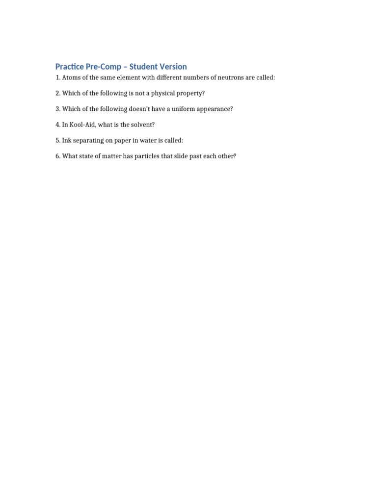Practice Precomp Student | PDF