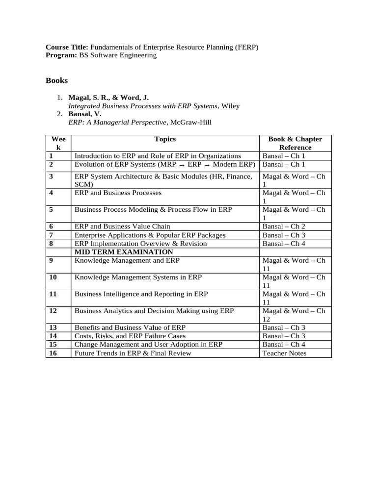 ERP Course Outline - Approved | PDF