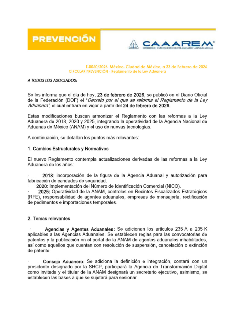 Circular T-0060 2026 | PDF | aduana | Gobierno